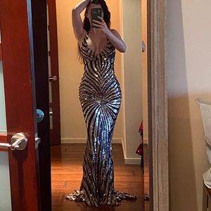 Abyss by Abby black and sequins rose gold dress